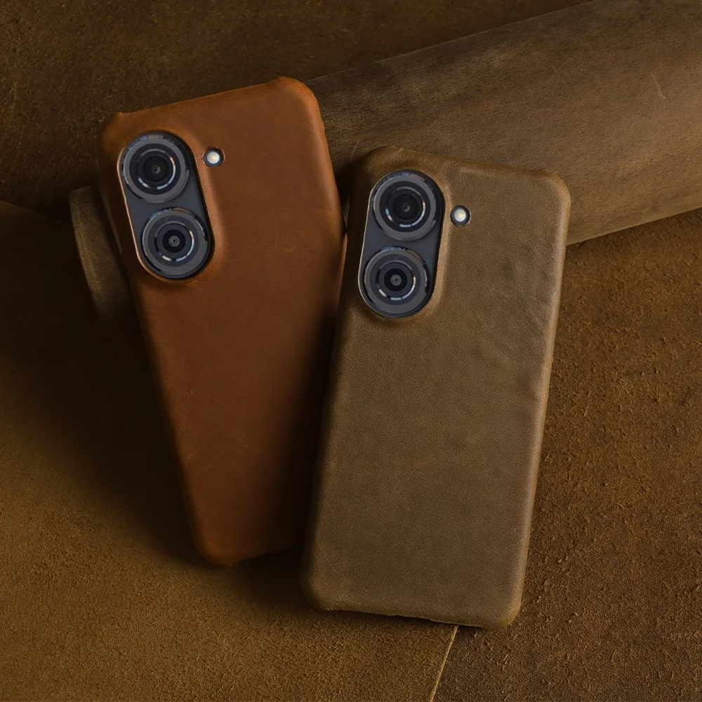 Handcrafted Genuine Leather Crazy Horse Pattern Phone Case - Real Cowhide Cover Housing Coque Back Shell