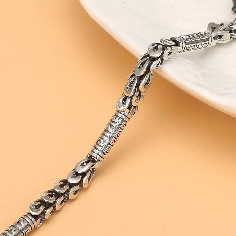 Thai Silver Handmade Bracelet Male Domineering Double Dragon Head Bracele Fashion Retro Chinese Style Hip-Hop Punk Jewelry