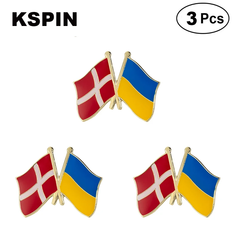 

Denmark and Ukraine Friendship Flag Lapel Pins Badges Brooches