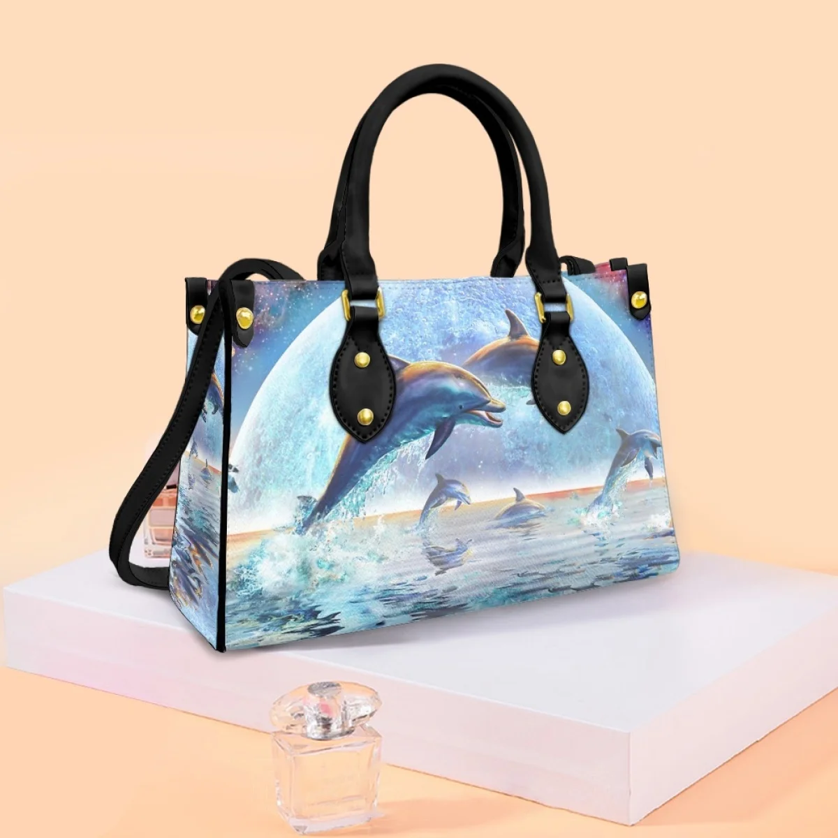Belidome Blue Dolphin Print Luxuy Women Fashion Handbags Wallet Tote Bag Shoulder Bags Top Handle Satchel Purse Sac A Main
