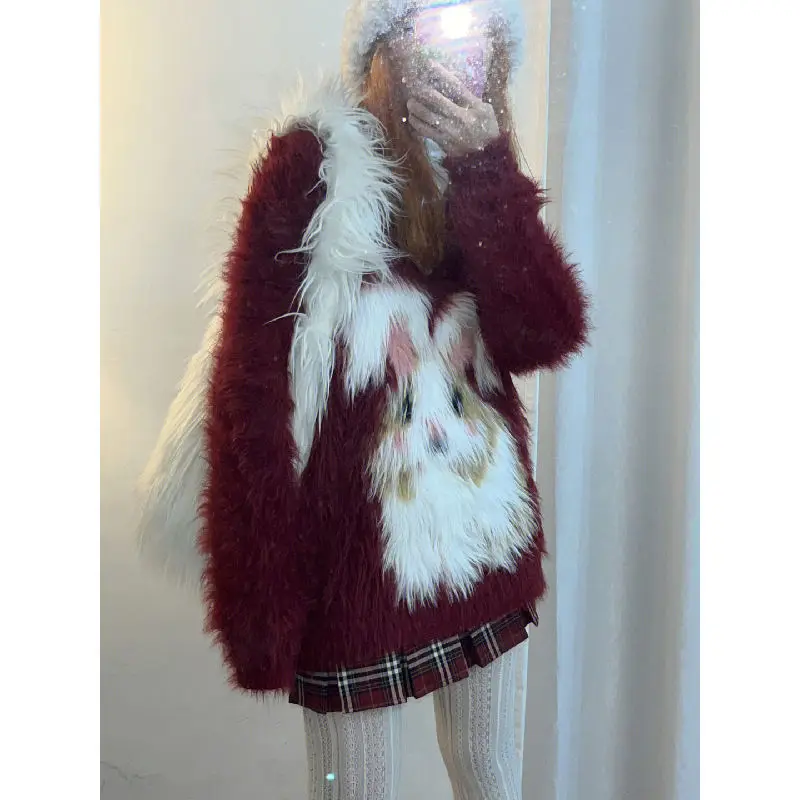 

Женский свитер в виде кролика на новый год 2023-это весна и осень, а новая корейская мода в стиле ins для маленького красного пальто y2k