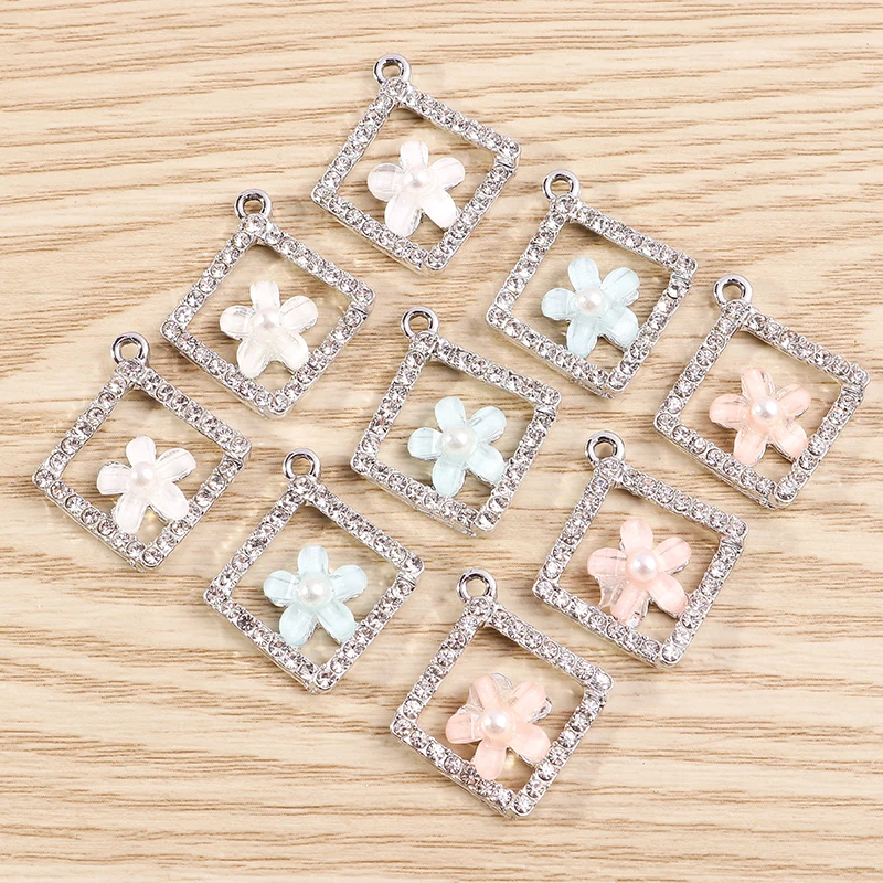 Tusember 10 Stück elegante, klare Kristallblumen-Anhänger für handgefertigte DIY-Schmuckherstellung, Anhänger, Halsketten, Ohrringe