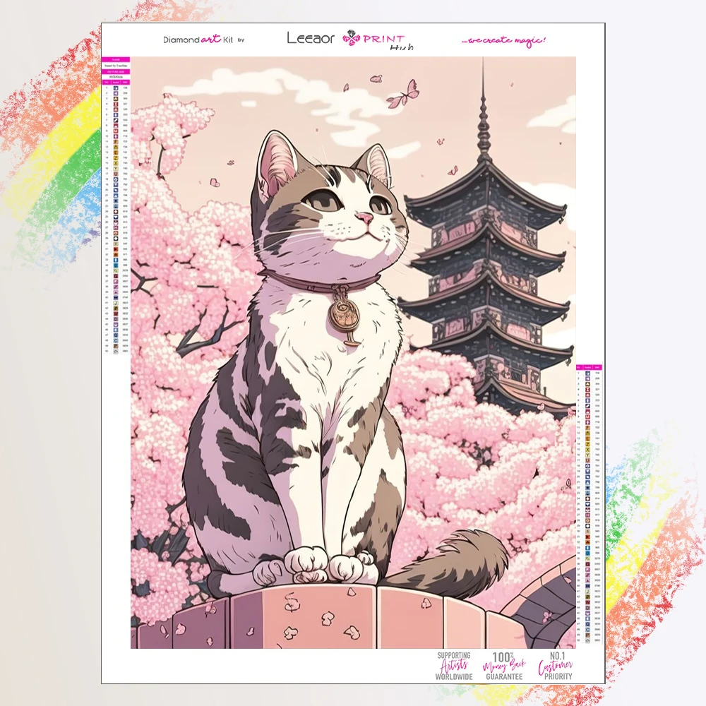 5D Diy Diamond Painting Cute Sakura Cat Design Full Diamond Mosaic Embroidery Cross Stitch Kits Home Decor Cartoon Animal Gifts