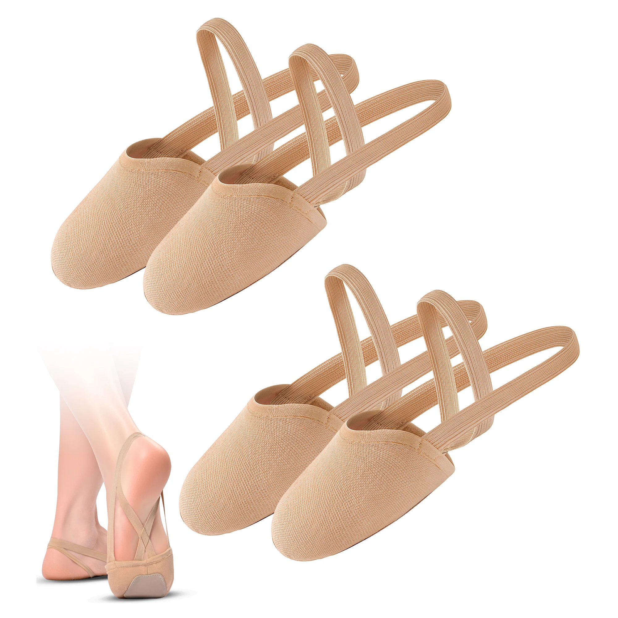 2 זוגות נעלי קנבס מתיחה לנשים עם סוליות חצי, נעלי ריקוד פירוט ליריקה לבלט