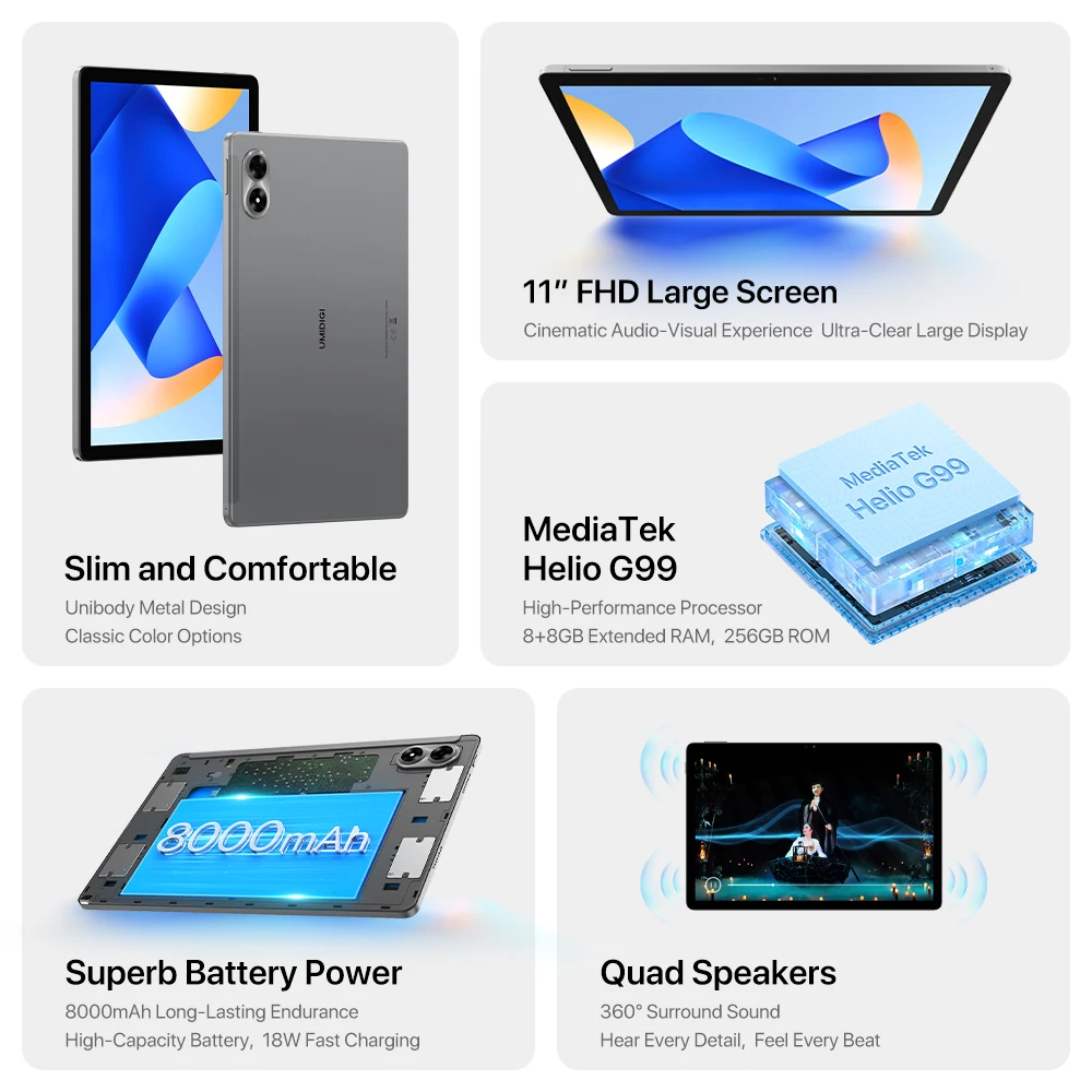 UMIDIGI G7 Tab Pro Tablet Android 13,MediaTek Helio G99 Octa-Core,16GB(8+8GB Extended)RAM 256GB ROM 8000mAh 11” FHD Tablet 2