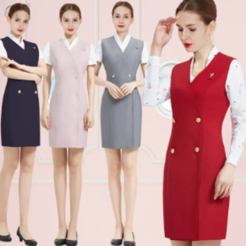 

Women's Spring Flight Attendant Professional Dress Airline stewardess Uniform Medical Beauty Vest Dress Catering Work Clothes