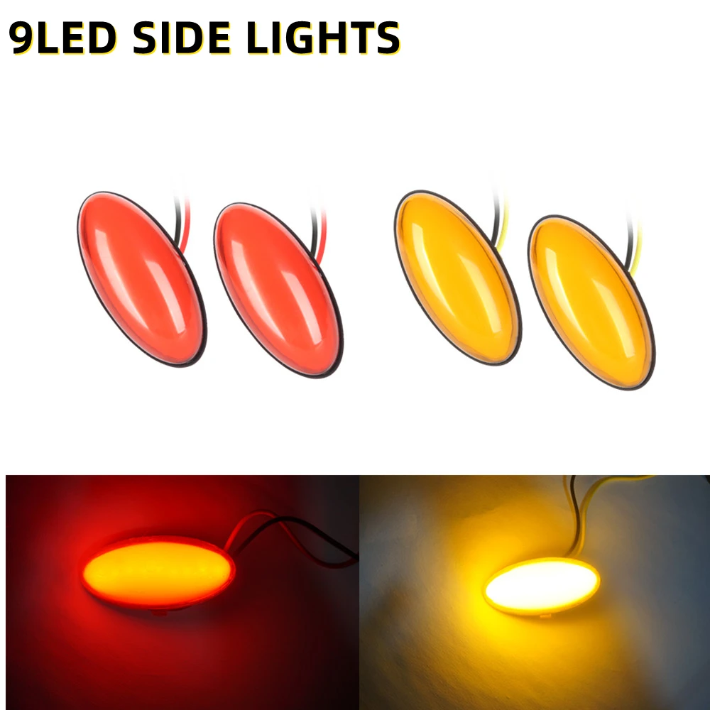 

2PCS 9LED Oval LED Side Marker Lights Lamp Universal Indicator of Position with Amber Bulbs for Truck Trailer Van Lorry Car Bus