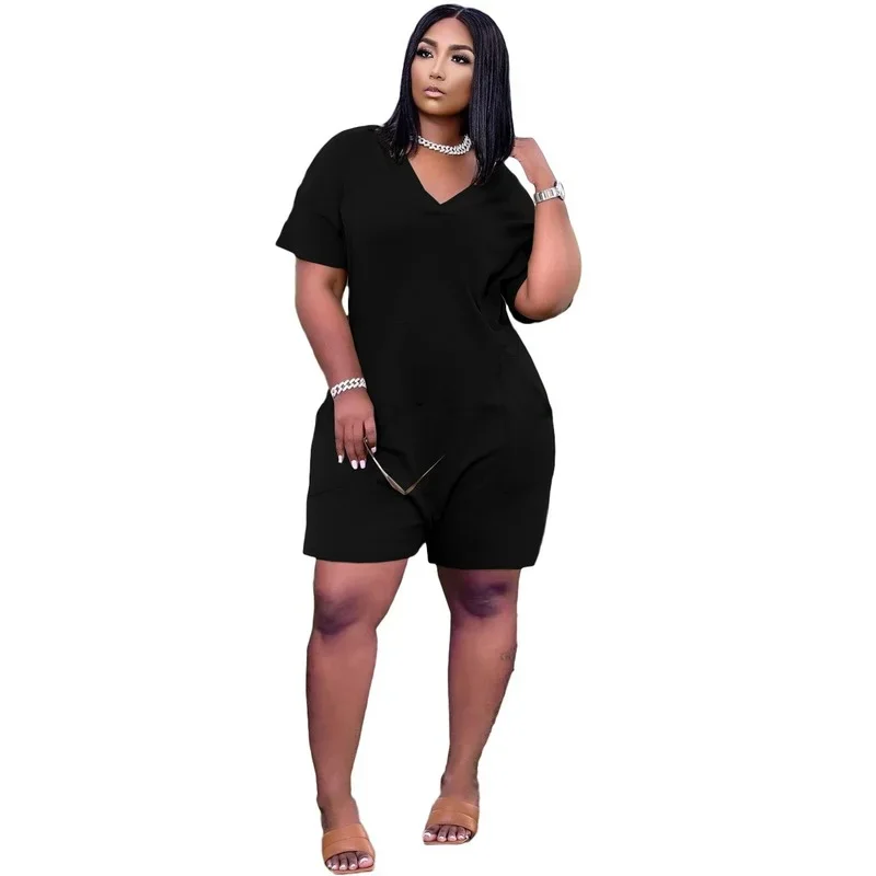 Sexy Loose Solid Color V-neck Casual Jumpsuits 2024 Women Summer Zipper Pockets Oversize Female Playsuits Fashion Streetwear