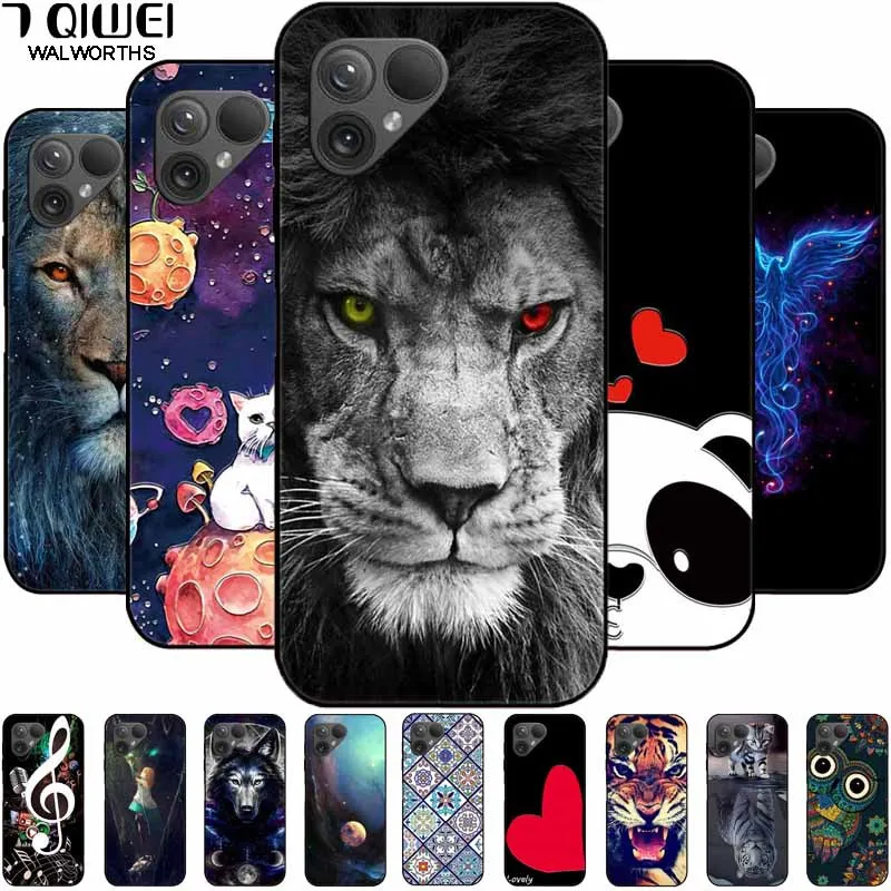 Per Fairphone 5 5G Custodia In Silicone Cat Lion Cover Posteriore Morbida Di Lusso Per Smartphone Fairphone 5 Fairphone5 Gusci Neri Antiurto