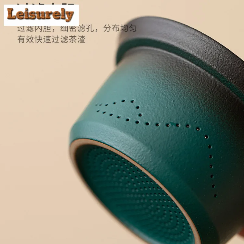 Slim Waist Gradual Color  Ceramic Tea Set Kit Tea Separator Pottery 1 Pot 3 Cups Tea Maker Portable Travel Stock Bag Accessories