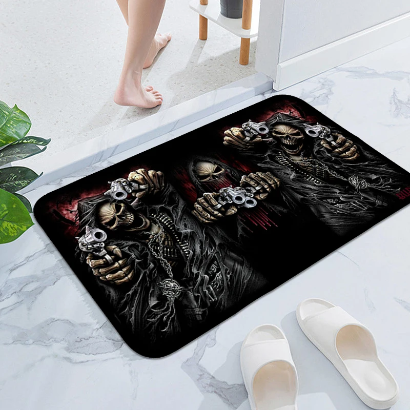 

Skull Art Entrance Door Doormat Bathroom Mat Carpet for Bedroom Hallway Veranda Floor Sleeping Room Rugs Kitchen Accessories
