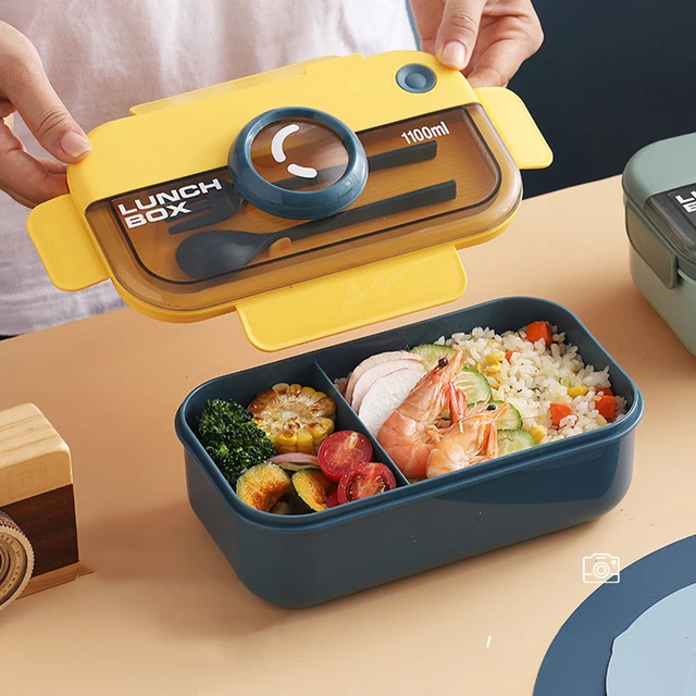 Japán Egyrétegű Ebéddoboz Kanálvillával Téglalap Alakú Élelmiszer-Tároló Doboz Kültéri Kemping Piknik Hordozható 1L/1.1L Tb Eladáshoz - Image 2