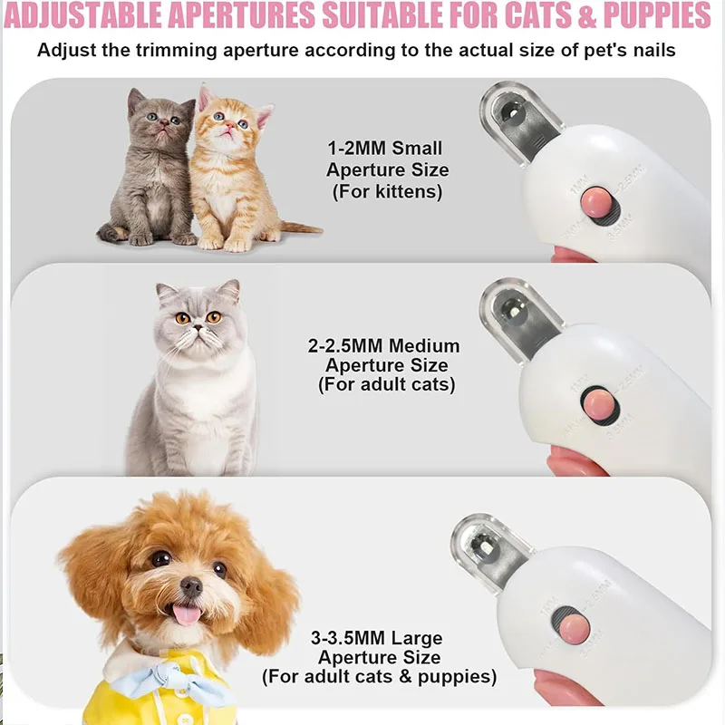Máquina de tosa para cães e gatos com orifício ajustável e lixa de unha para evitar cortes excessivos. Ferramenta profissional para cuidados com a pelagem._voghion.com