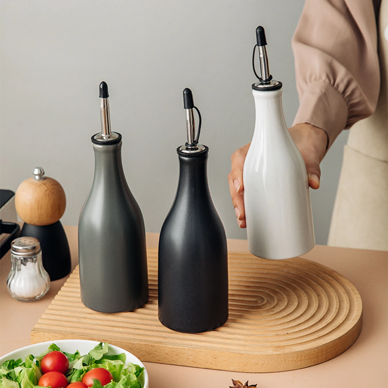 Olive Oil Bottle ceramic storage jar 300ml for Vinegars Soy Sauce Syrup Dispensing