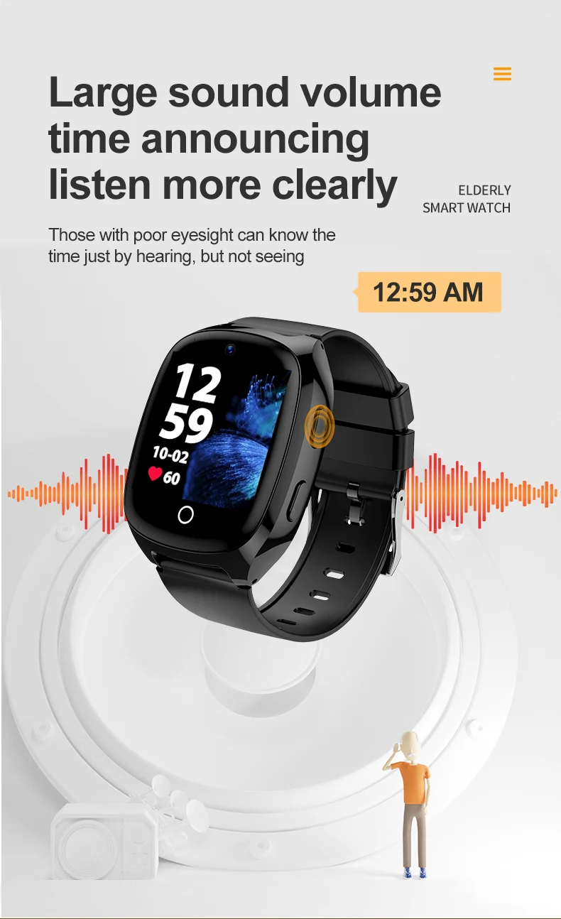 4G Elderly Tracker Smartwatches Body Temperature Heart Rate Blood Pressure GPS Location Tracking Phone Watch for Old People D300