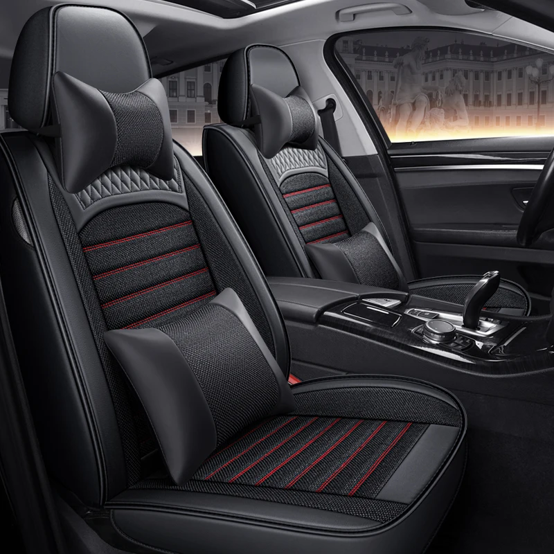 Universal 5 Sitz Leder + Flachs Auto Sitz Abdeckung Für Mazda 3 CX-5 2 5 6  GG CX-3 CX-4 CX-7 auto Zubehör Innen Details