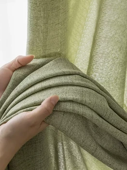 Primavera ed estate Matcha giapponese, tende verdi in cotone e lino tende trasparenti, tende opache, lino lussuoso per camere da letto 1