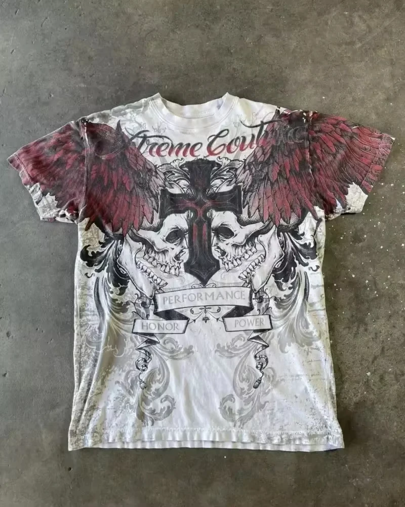 thumbnail image 1 of Camiseta de motocicleta para hombre, camisetas para hombre Y2K Affliction, camiseta Retro para hombre, ropa de calle, camiseta gótica con estampado de calavera y Cruz, camisetas para hombre, 1 of 4