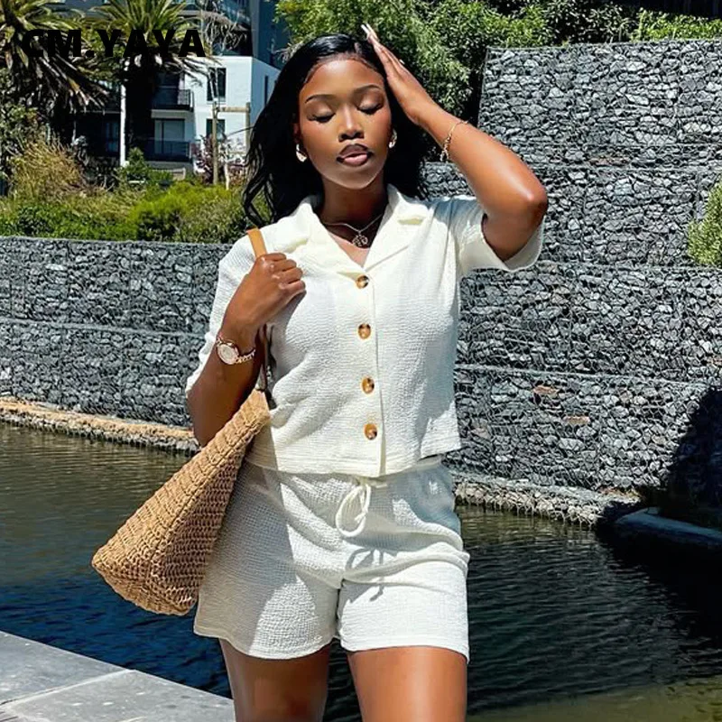 Fashion Women's Set Short Sleeve Button Fly Shirt Top