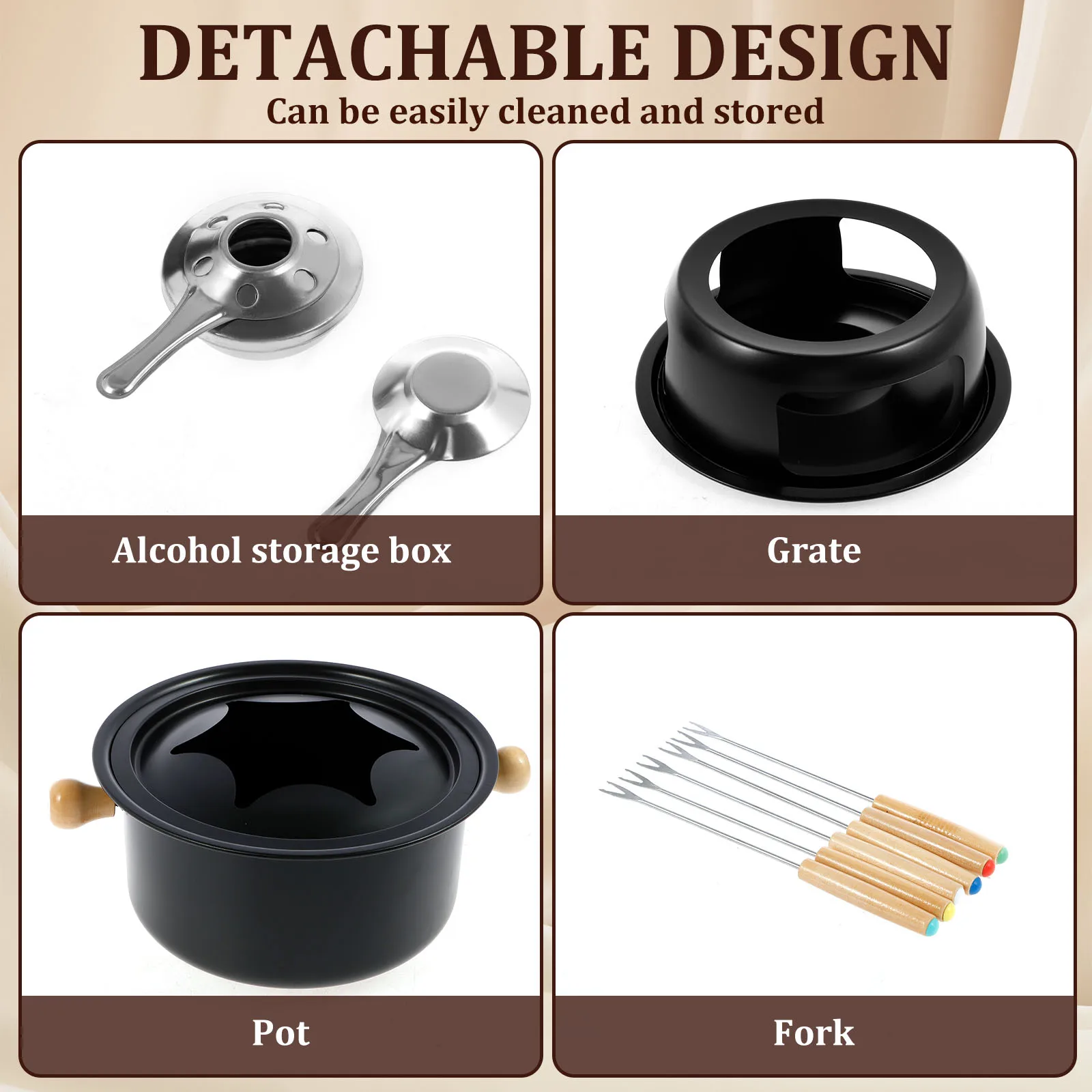 Cheese Chocolates Fondue Versatile Fondue Melting Pot Kit Stainless Steel Pot Set Even Heating Cooking Hot
