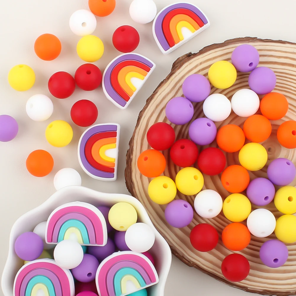 5/20/50pcs Silicone Beads Baby Rainbow Air Balloon Teething Focal Beads Chewing Toy DIY Pacifiers Chain Clip Accessories 3