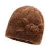 Bonnet for Women Winter Hats Fashion Floral Cross Knitted Hat Ladies Warm Velvet Winter Hat Skullies Beanies MOM Grandmother Cap 5
