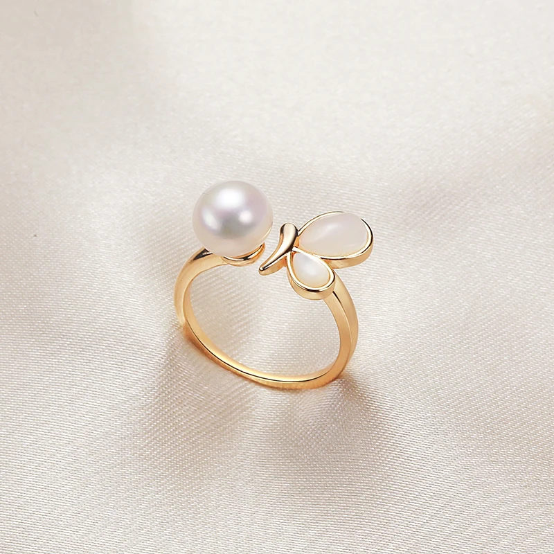 MULICHEN Freshwater Pearl Butterfly Ring Fashion Birthday Gift Seawater Fritillaria Accessory Inlaid Jewelry Open Ring