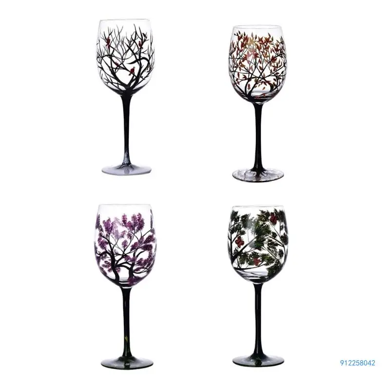 22cm Four Seasons Tree Wine Glasses Unique Hand Painted Wine Glass Easy to Use