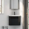 22" Corner Bathroom Vanity Sink Combo for Small Space Wall Mounted Floating Cabinet with White Resin Sink & Matte Black Faucet 2