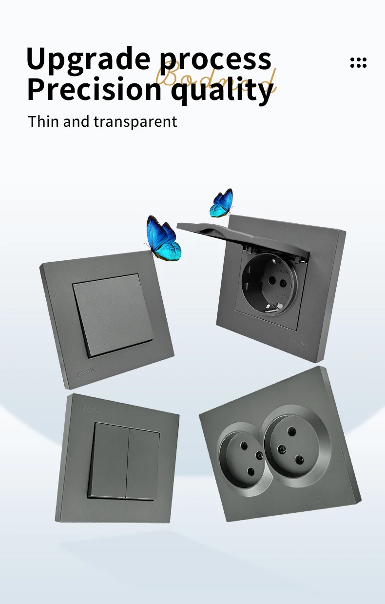 Description Picture 2 of itemWESA Grey Double Power Socket 16A EU Standard Electrical Outlet Standard Ground Wall Socket Flame Retardant Spray Paint Plastic