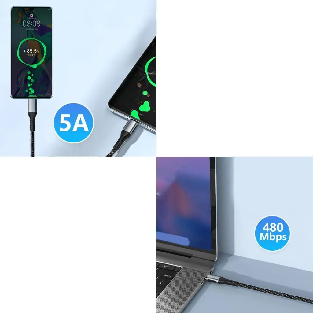 50cm에서 200cm까지 100W USB C to USB C 충전 케이블 라인 5A 지원 480Mbps 데이터 다중 기기 호환