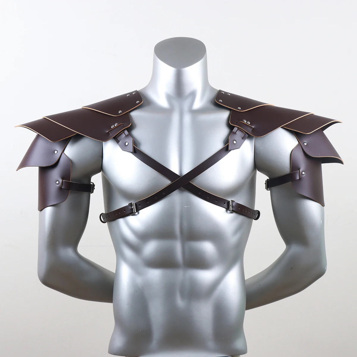 Men's Medieval Retro Punk Arm Guards Shoulder Armor PU Leather Suit Renaissance Carnival Costume Viking Cosplay Props