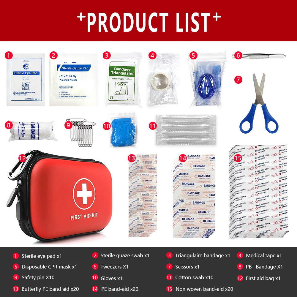 Kit di borse di pronto soccorso medico di emergenza portatile da 91 pezzi per la sopravvivenza della medicina dell'attrezzatura da campeggio di viaggio all'aperto per la casa