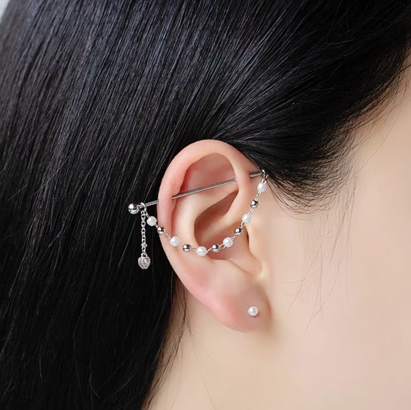 Stainless Steel Industrial Piercing Ear Bone Stud Earrings Gauge Heart