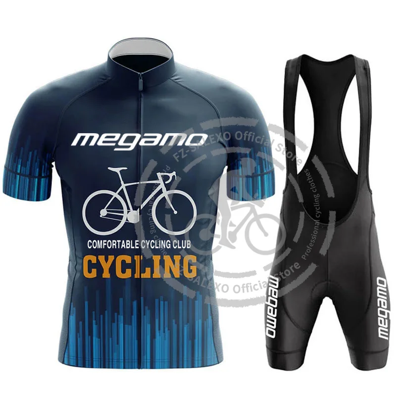 Megamo Team Cycling Jersey 19D Bib Set Men Summer New Short Sleeve MTB Bike Cycling Clothing Maillot Ropa Ciclismo Uniform Suit