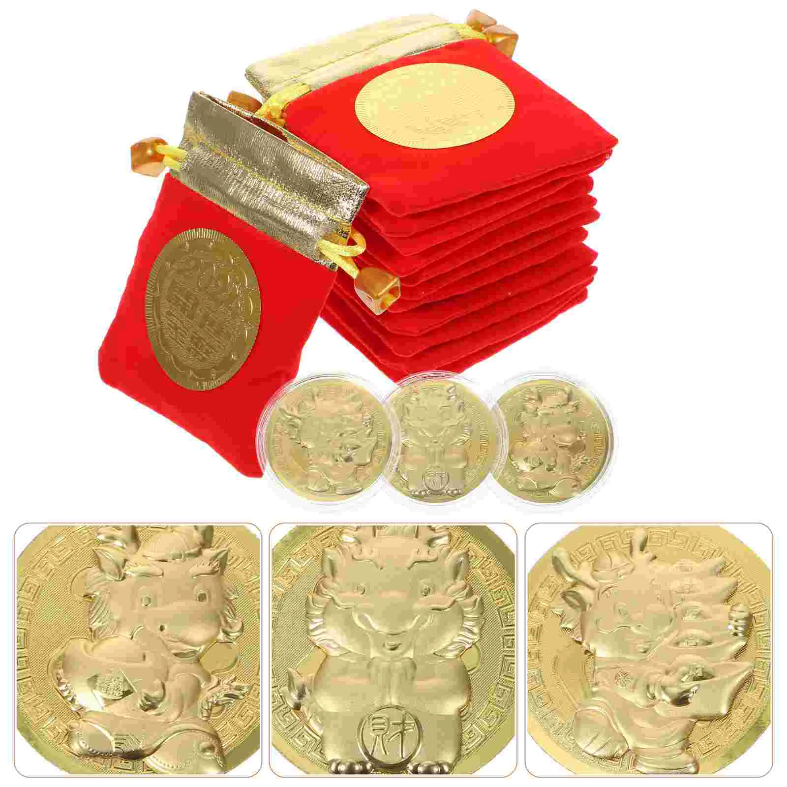 

The Year Of Dragon Commemorative Coin with Small Drawstring Gift Dragon Gold Coins