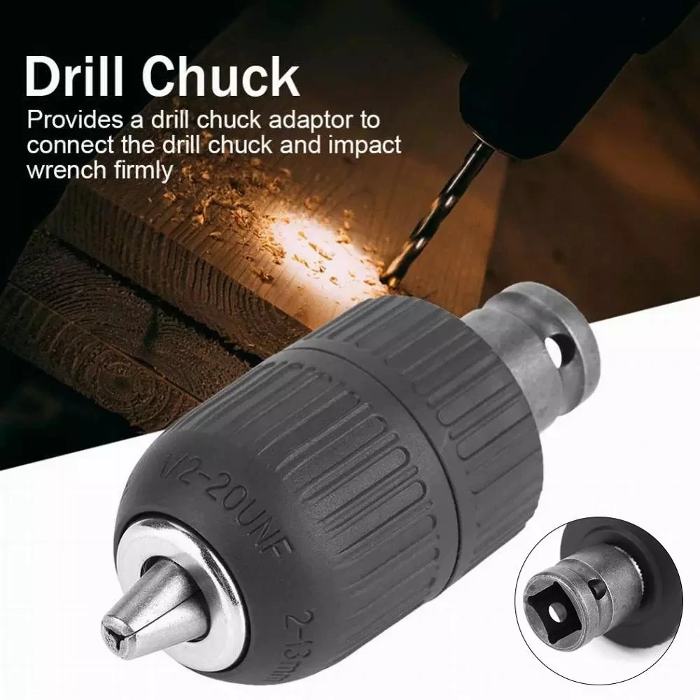 Drill Chuck 1/2inch Chuck Socket Square Female Adapter 1/2-20UNF Quick Grip Keyless 2mm~13mm Clamp Range