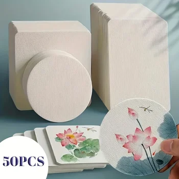 50 pezzi di carta per acquerello cartolina pittura artistica rettangolare circolare carta speciale di medio spessore disegno su due lati disegno vuoto