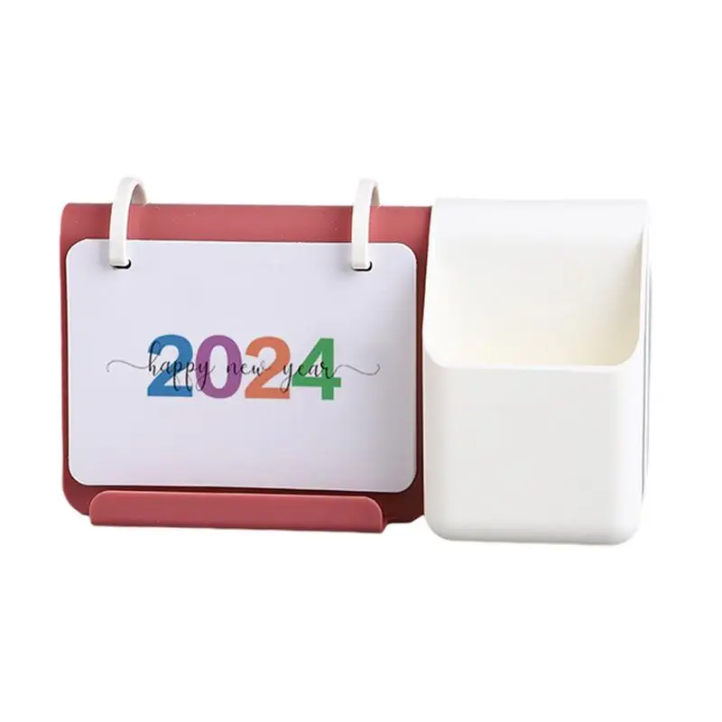 

2024 Desk Calendar Multifunctional Standing Desk Calendars With Pen Holder Wirebound Table Standup Simple Design Monthly