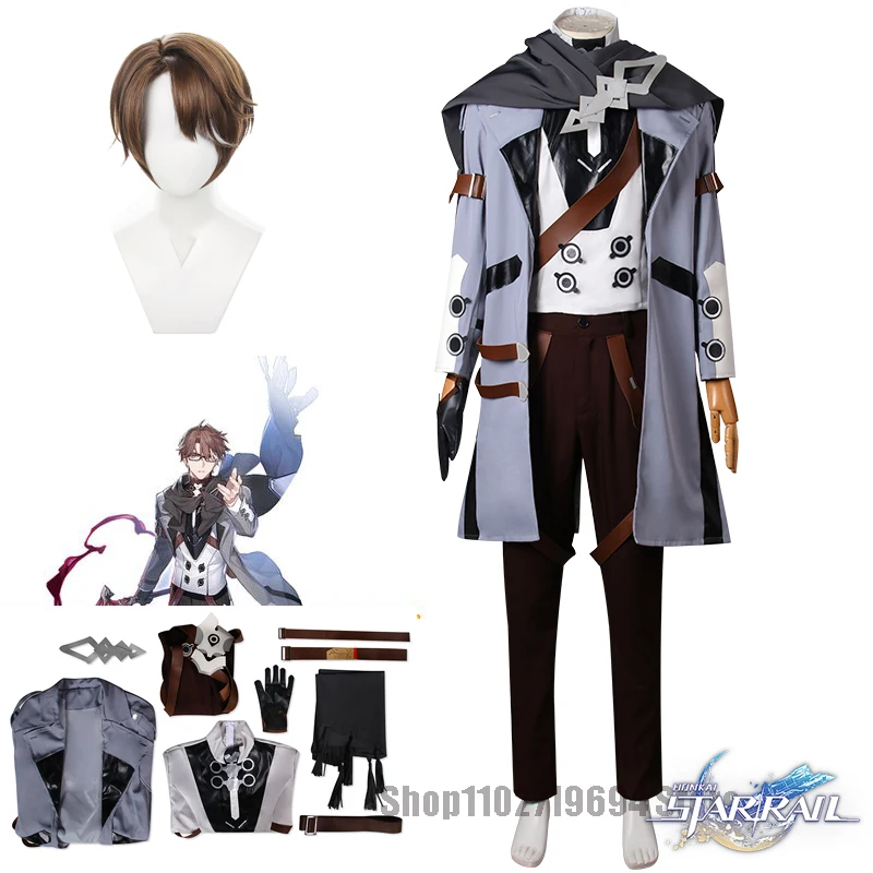 

Honkai Star Rail Welt Yang Cosplay Costume Wig Game Uniform Trench Scarf Astral Cosplay Animator Halloween Party Suit Brown Wig