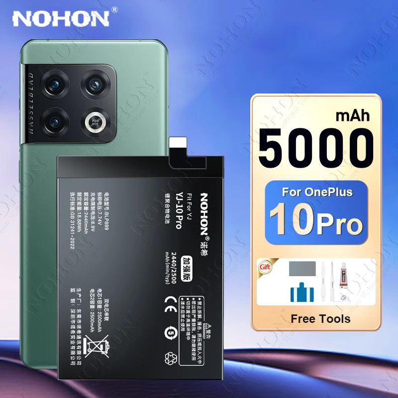 

NOHON Battery for OnePlus 10 Pro 9 8 7 10R 9R 9RT Nord 2 8T 6T ACE 2V One Plus 1+ Built-in Mobile Phone Batteries Bateria