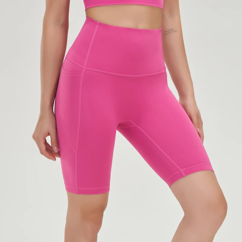SOISOU Nylon Women's Shorts Cycling Gym Yoga Fitness Shorts Side Pockets High Waist Soft Tight Elastic Womens Clothing