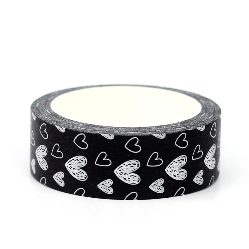 새로운 1PC 10M 장식 흑백 하트 Washi 테이프 저널링 스크랩북 스티커 접착 마스킹 테이프 Kawaii Stationary
