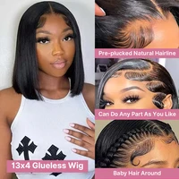 Smilegirl Perruque Bob en cheveux naturels vietnamiens, densité 250, ultra-lisse, 100% cheveux humains, Perruque frontale en dentelle HD 13x6, Perruque frontale en dentelle 13x4 en cheveux humains, 12A 4