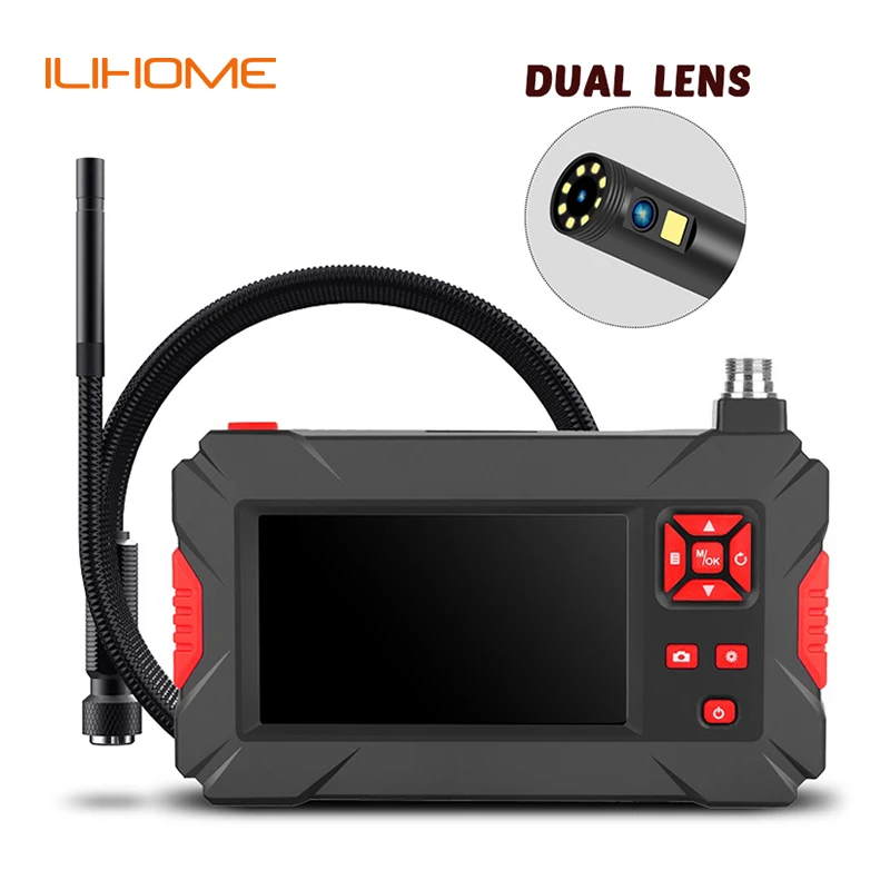 Endoscope Camera Dual Lens Industrial Endoscope 4.3 Inch IPS Screen Handhold Inspection Borescope Monitor Snake Camera IP68 Waterproof 2600mAh