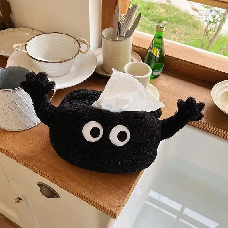 

INS Black Polar Fleece Paper Storage Bag Flat Tissue Box Table Decor Portable Paper Bag Hanging Wardrobe Door Handle Paper