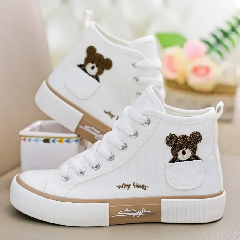 Cute Women's Canvas Shoes Women Shoes Pocket Bear Ladies Sneakers