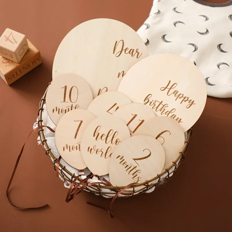 

Baby balloon milestone number monthly memorial month card newborn baby wooden engraved age photography accessories birthing gift