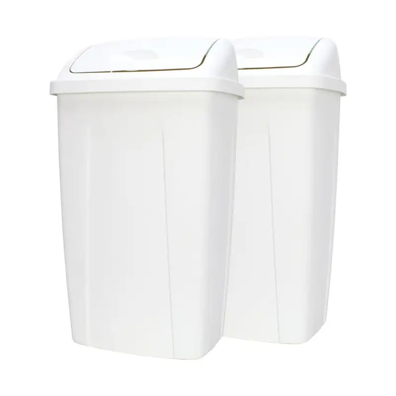 

gal Plastic Swing Top Lid Kitchen Trash Can, 2 Pack, White