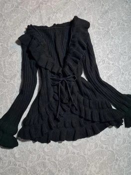 Y2K women's sweater coat punk cardigan women's winter knitted sweater casual British style Bug sweater Harajuku coat 2000s tops 1